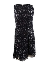 Tommy Hilfiger Women's Plus Metallic Lace Fit & Flare Dress (22W, Black/Silver)