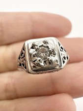 Vintage Art Deco Sterling Silver Filigree Rhinestone Ring Size 5.25