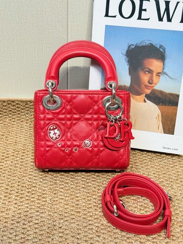 Dior Lady Dior Micro Bright Red Lambskin Cannage Crossbody Bag Duty Paid