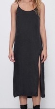 ZARA Women’s Sleeveless Lyocell Tie Strap Relaxed Fit Midi Dress-Size M-Black
