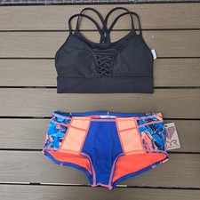 TYR Women's Black Mesh Quinn Top  Florina Coral Boy Shorts Size S New Sample