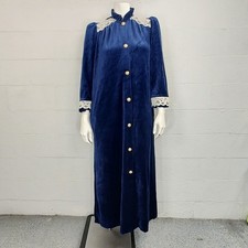 Miss Elaine Vintage Blue Velour Lace Trim Robe Size S