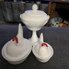 2 VINTAGE 1950s Westmoreland White Milk Glass Hen on Nest & Lidded Candy Dish