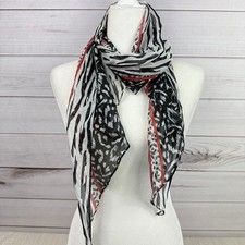 Cabi Animal Print Silk Scarf Zebra Leopard Red White Black Fashion Accessory