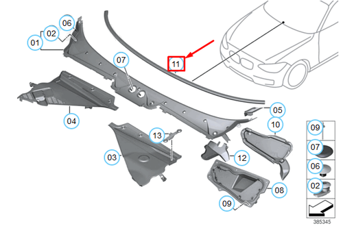 BMW 1 F20 Windscreen Lower Insulation Foam Seal Strip 51487325890 NEW GENUINE - Afbeelding 6 van 6