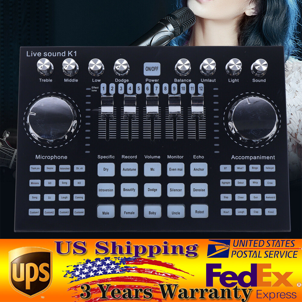 Voice Changer Sound Live Sound Card K1 for Live Streaming Audio Mixer Broadcast