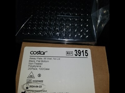 Assay Plate 96 well Flat bottom Box of 25 Black plates Costar 3915 Corning USA