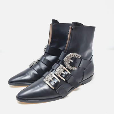 Etro Stiefel Größe EU 38,5 UK 5,5 schwarz Lackleder Strass Schnalle Runway