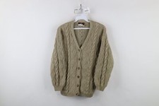 Vtg 90s Womens S Hand Knit Donegal Chunky Cable Knit Fisherman Cardigan Sweater