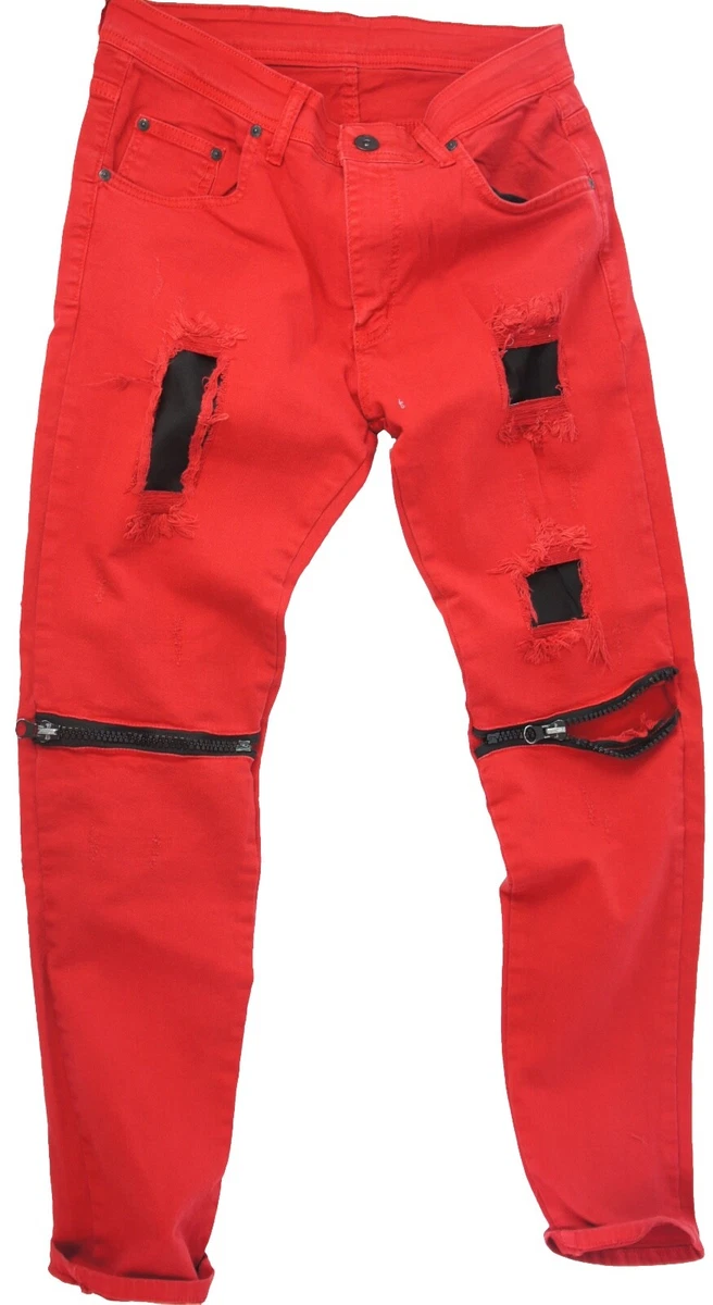 Red biker shop jeans