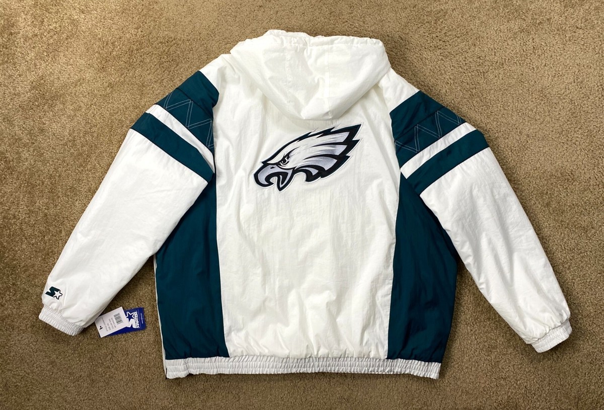 Eagles Jacket Philadelphia Starter Hooded Half Zip Pullover WHITE