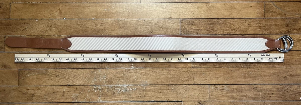 ✨Lauren Ralph Lauren Canvas Camel Brown Ivory Leather Look 