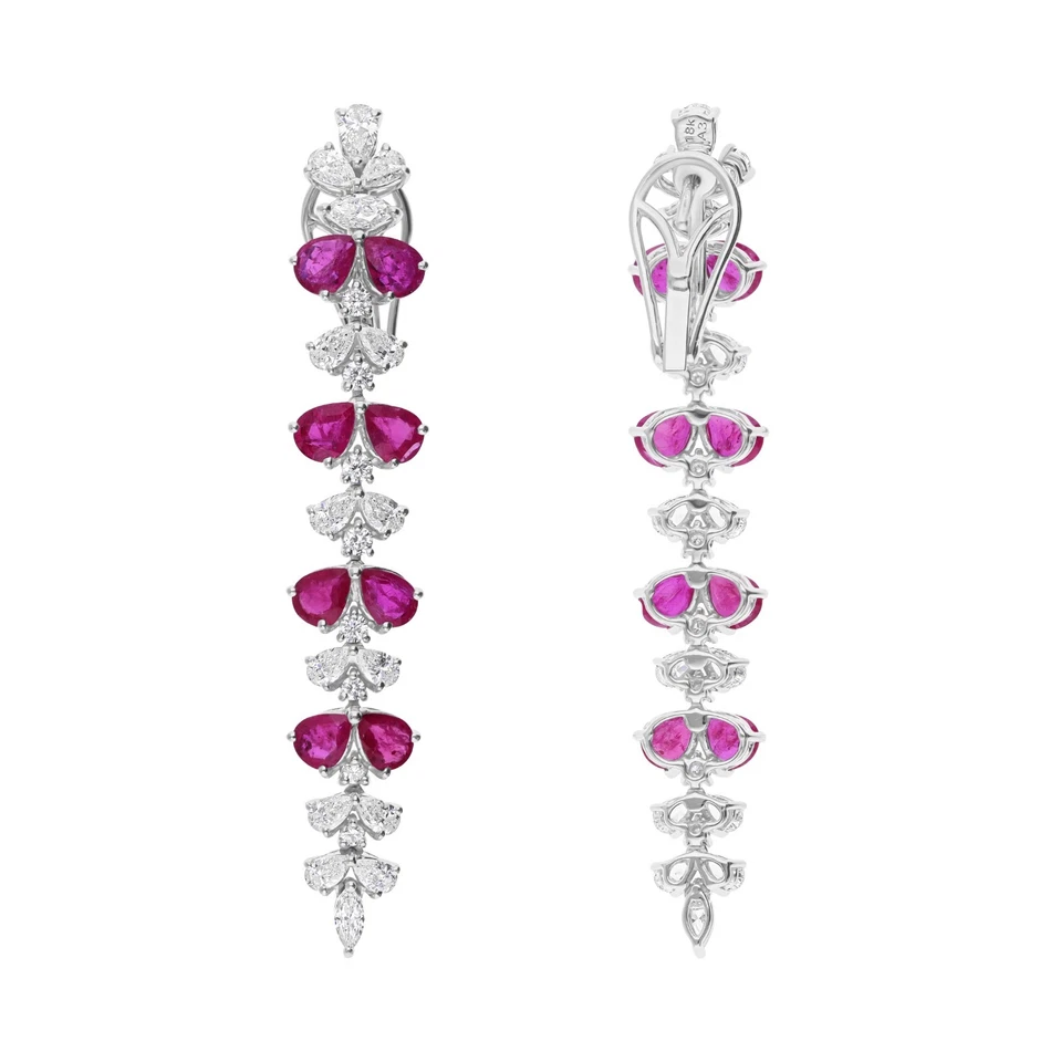 8.15 Tcw Lab Grown CVD Diamond Ruby Gemstone Dangle Drop Earrings 18k White Gold - Image 4 of 4