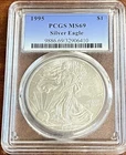 RARE 1995 AMERICAN SILVER EAGLE $1 PCGS MS69 PHILADELPHIA MINT - FREE SHIPPING
