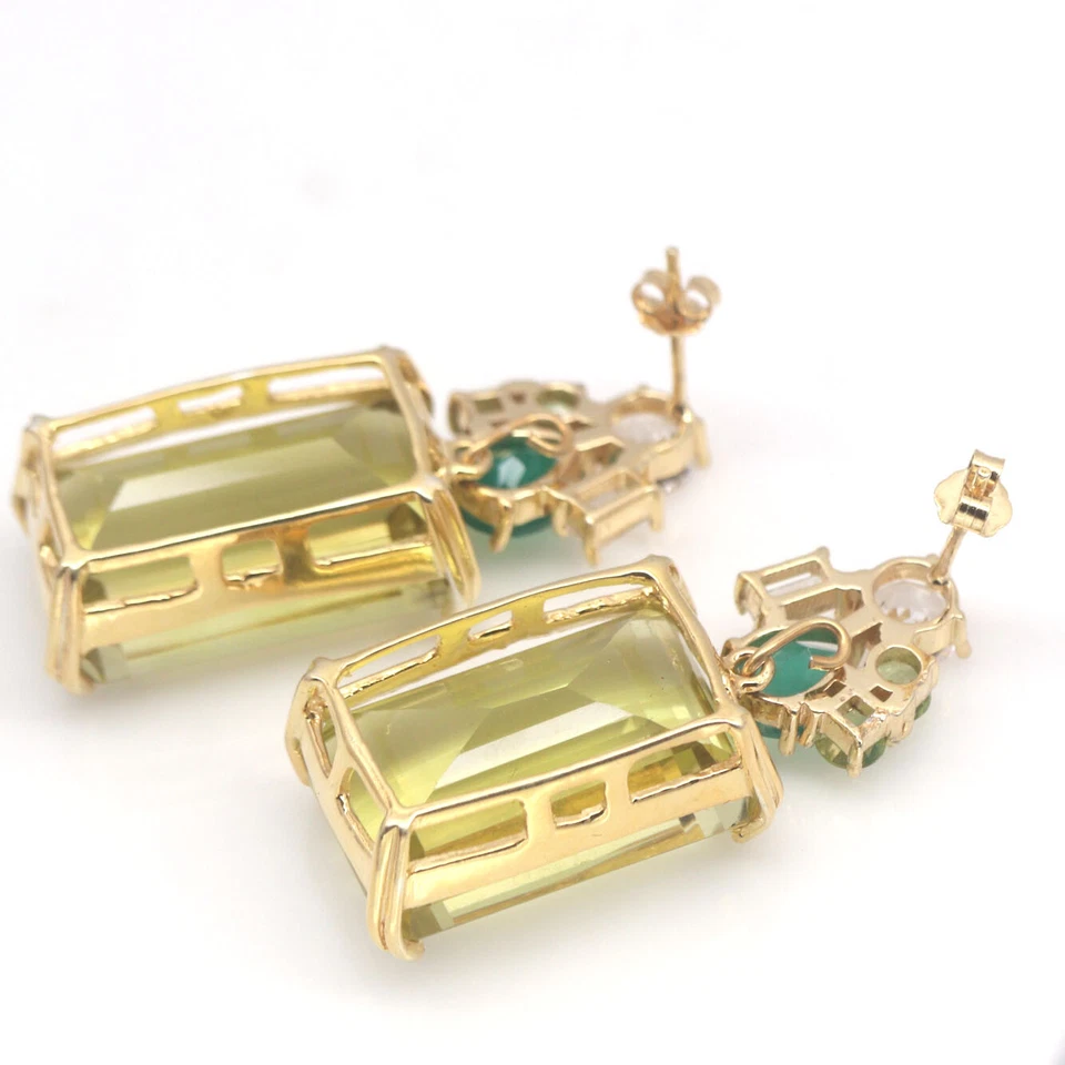 Pendientes de cuarzo, ágata y topacio amarillo limón con piedras preciosas sin calentar de plata 925 Foto 3 de 4