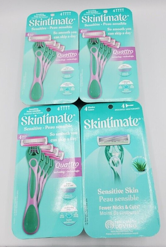 Lot of 4:Skintimate Sensitive Skin(3) Quattro & (1) Regular Women's Disp. Razors