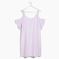 Madewell rose stripe cold-shoulder dress- Size M- White & Pink