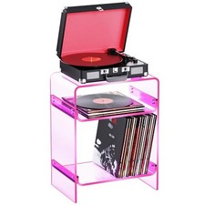 ACRYLIC RECORD PLAYER TABLE WITH STORAGE SHELF CLEAR SIDE TABLE NIGHTSTAND PINK