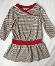 Tea Collection Dress Size 12 18 Mos EUC Brown White Striped w/ Red Adorable!