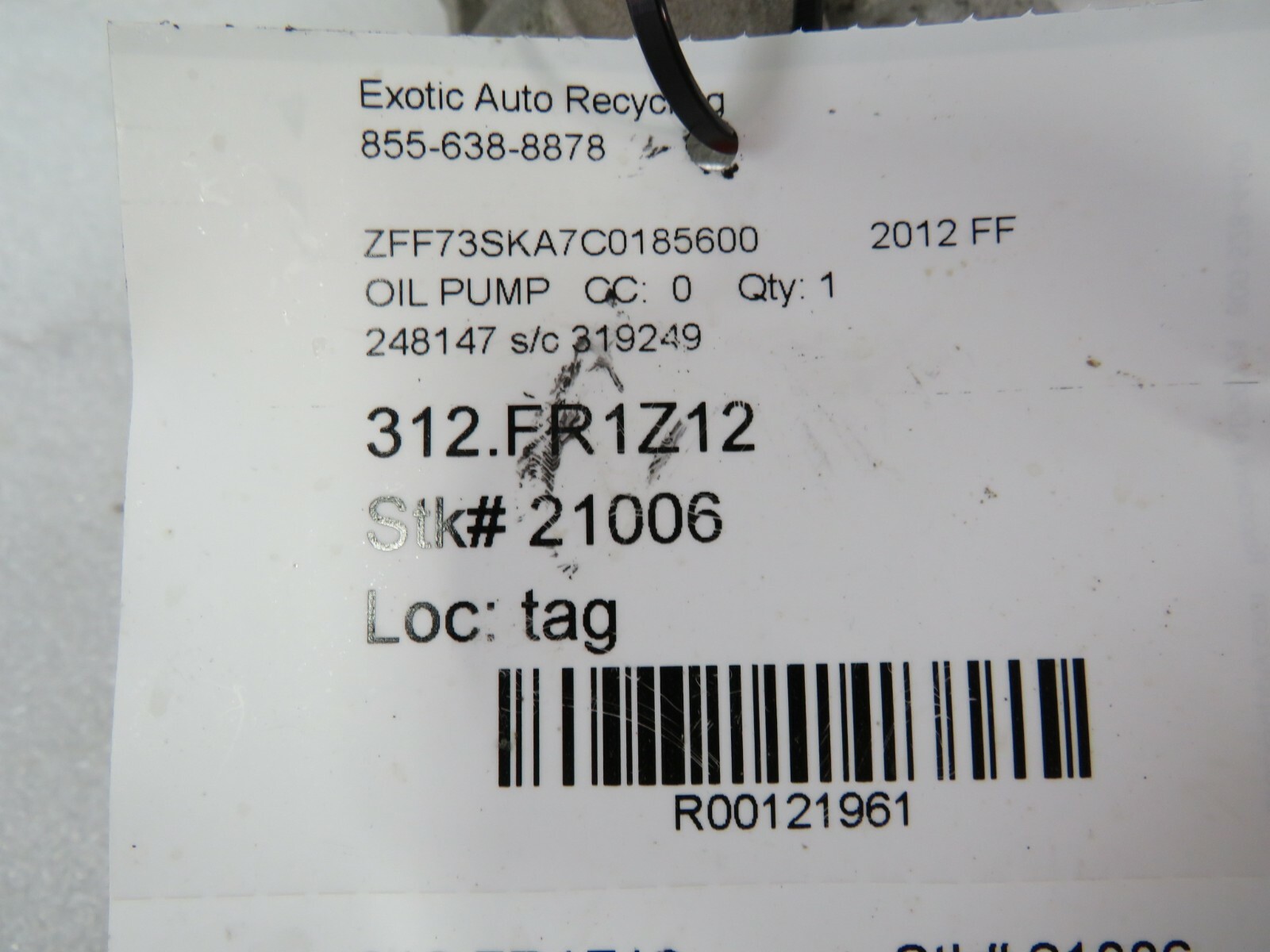 Ferrari FF, Oil Pump, Used, P/N 248147 s/c 319249