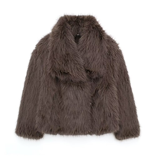 Womens Winter Warm Faux Fur Crew Neck Long Sleeves Casual Short Coat Jacket - Bild 29 von 30