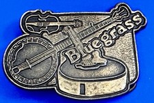 Bluegrass Music Banjo Guitar Fiddle Pickers Brass Tone Cutout Belt Buckle