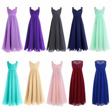 Kids Flower Girls Chiffon Long Bridesmaid Dress Lace Wedding Pageant Dresses
