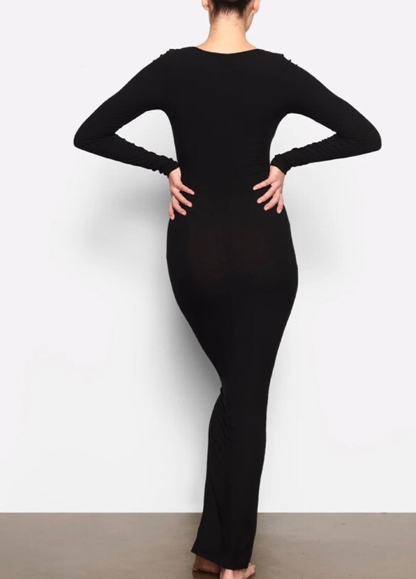 skims soft lounge long sleeve dress and drapey long ribbed slip. white christmas dresses SKIMS Soft