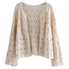Cardigan In Maglia All'Uncinetto Per Donna Kimono Scollo Vuoto Giacca Casual