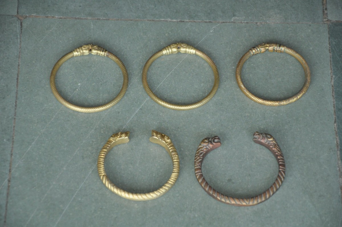 5 Pc Vintage Brass Handcrafted Engraved Tribal Bracelets /Bangles