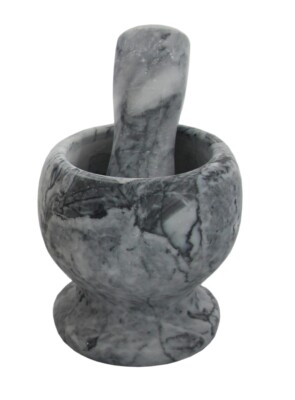 Mörser mit Stößel Marmor Granit Stein Gewürz Mühle und Zerkleinerer Silber Grau