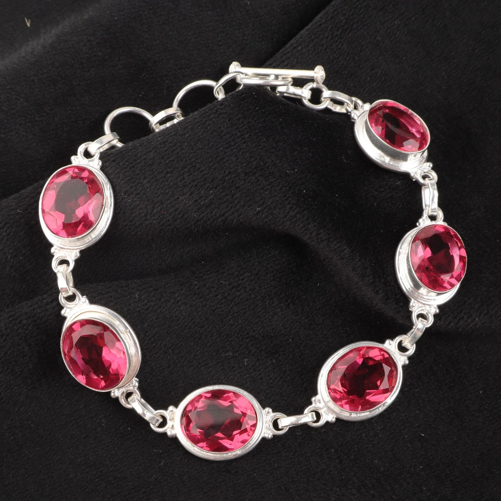 VALENTINO Braccialetto gioielli fatto a mano argento sterling 925 pietra preziosa tormalina rosa regalo per