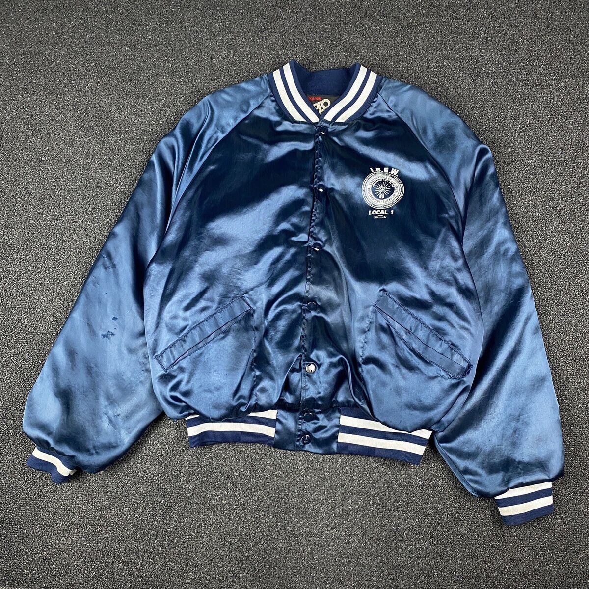 Vintage Long Louie Satin Bomber Jacket Size XL Blue Pro Fit Vintage Long Louie Satin Bomber Jacket Size XL Blue Pro Fit