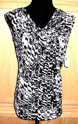 Chaus ''Endless Blues'' Black/White Printed Draped Stretch Jersey Cami Top - $49
