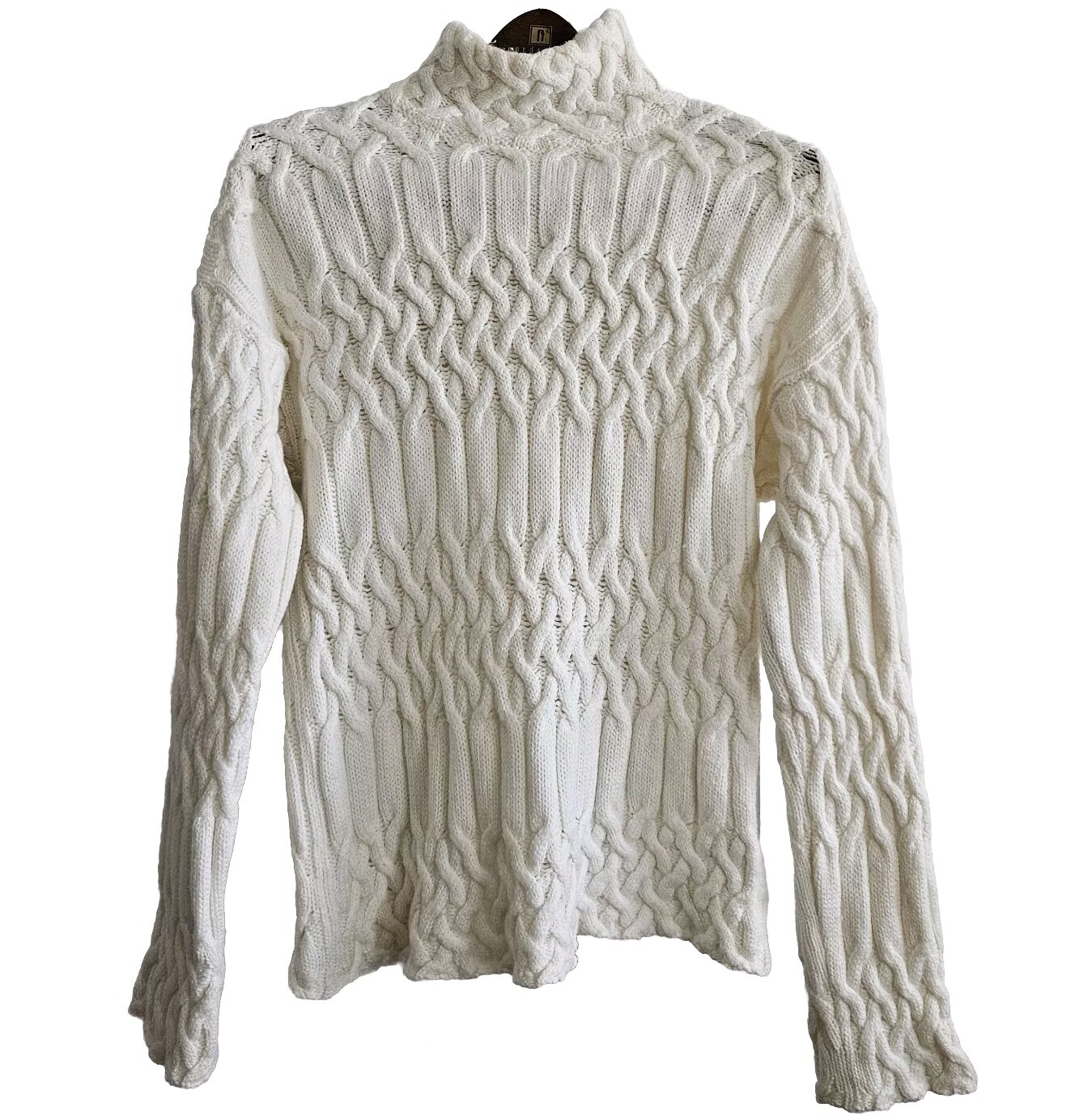 Equipment Femme Womens Cable Knit Sweater 100% Wool Ivory XS Fisherman Soft