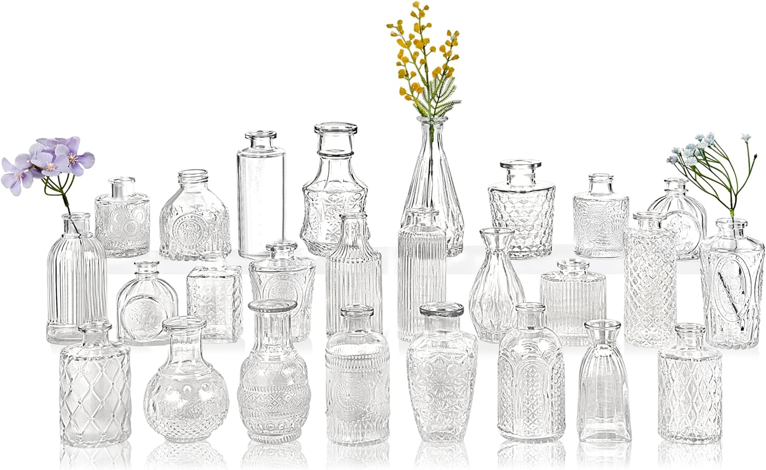Glass Bud Vases Set of 26, Small Clear Vases for Flowers, Mini Vintage
