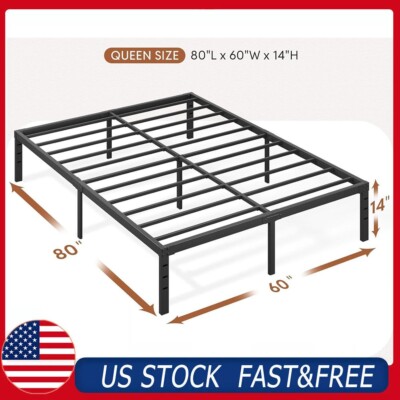 Queen Size 14 Inch Metal Platform Bed Frame Heavy Duty Sturdy Steel, Max.800lbs