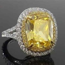 5CT Cushion Lab Created Yellow Citrine 14k White Gold Plated Engagement Ring