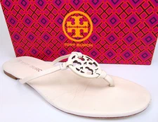 Tory Burch Miller Calf Leather Flat Casual Sandals Women's Size 11.0 M, White Le