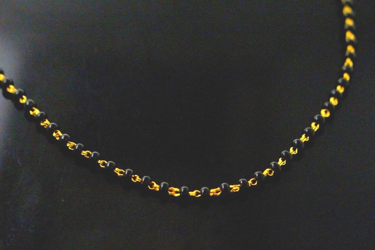 BLACK BEADS STONE WITH GOLD CHAIN UNISEX AUTHENTIC 22K 22CT GIFTING IDEAS