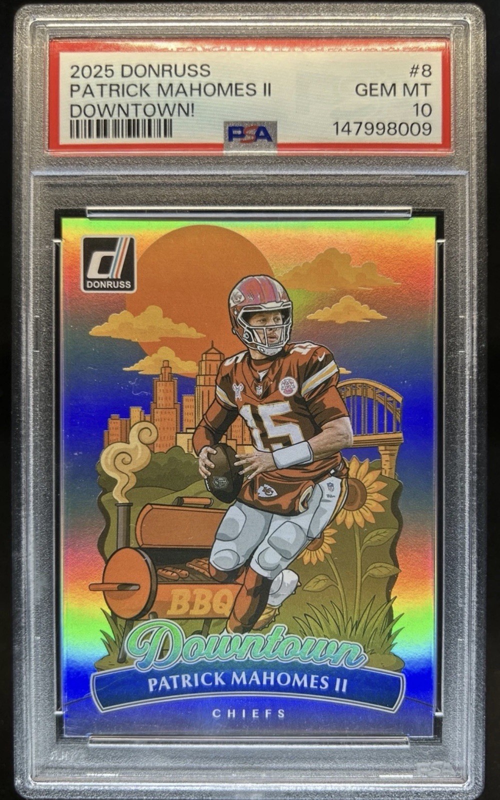 2025 Panini Donruss Patrick Mahomes Downtown! SP #8 Chiefs PSA 10 READ PACK 