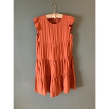 Women's orange short sleeve tiered summer beach dress size medium