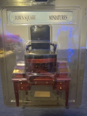 VTG New Town Square Miniatures Dollhouse MAHOGANY DESK Swivel CHAIR Set 1:12