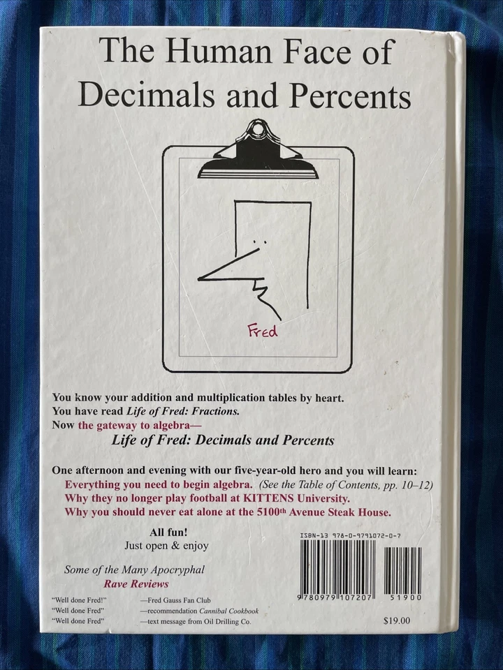 SIGNED Life of Fred : Decimals & Percents by Stanley F. Schmidt, PhD (2007, HC) - Image 3 of 4
