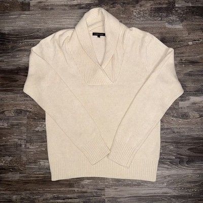 JEANNE PIERRE Women s Cream Shawl-Collar Knit Cotton Sweater Size M