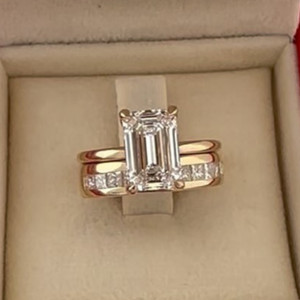 Authentic 3.50 CT Emerald Cut Moissanite Round Half Eternity Band 14K Yellow Gold Plated