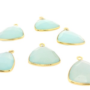 Authentic Aqua Chalcedony Trillion Shape Bezel Pendant Single Loop (15mm) - 925 Sterling S