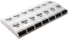 Push Button 7-Day Pill Case, Medicine Planner, Vits Organizer, AM/PM Container