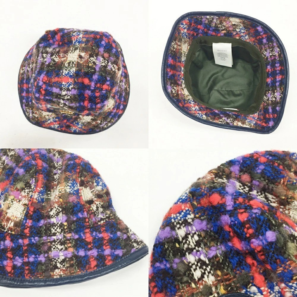 GUCCI GG Wool Tweed Bucket Hat Plaid Multicolor Size L  display picture 1