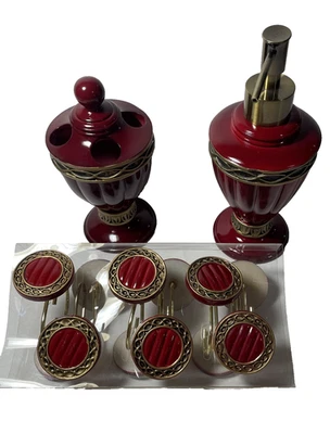 3pcs bathroom set shower curtain hooks/soap dispenser & toothbrush Holder New - Image 1 of 4